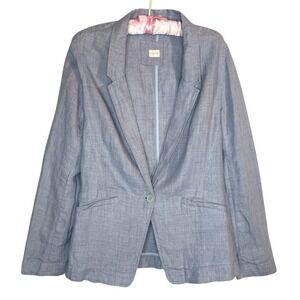 Poetry Blue 100% Linen Lightweight Blazer Jacket Sz 6‎ Pockets Unlined Lagenlook